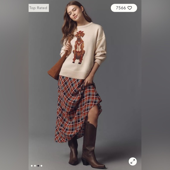 Porridge/Anthropologie Jolene Pullover Crewneck Western Dog Sweater in Ivory NWT - Picture 3 of 12